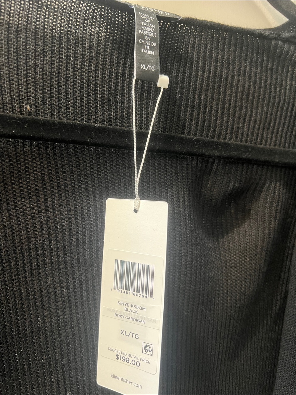 Eileen Fisher Black Open Drape Ribbed long boxy cardigan - Picture 2 of 6